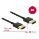 Kabel HDMI z mrežno povezavo 0,5m Delock High Speed Ultra HD 4K slim, črn