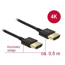 Kabel HDMI z mrežno povezavo 0,5m Delock High Speed Ultra HD 4K slim, črn