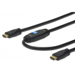 Kabel HDMI z ojačevalcem in mrežno povezavo 15m Digitus High Speed, črn