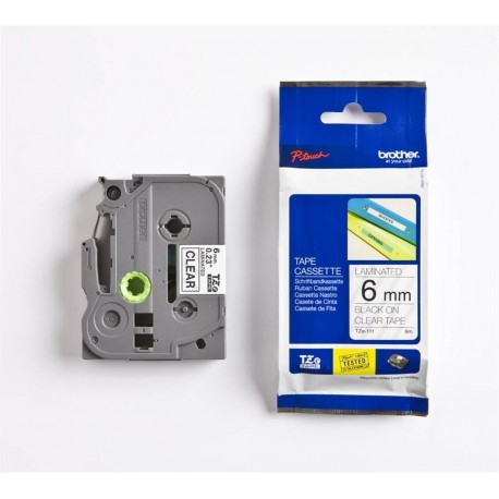 TZe111 Prozoren/Črn 6mm, Brother trak za tiskalnik nalepk