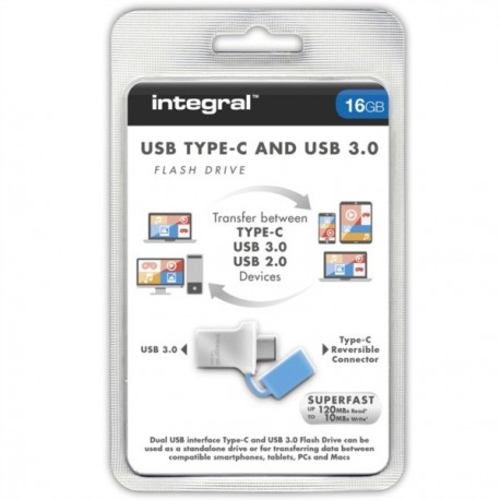USB ključek 16GB  INTEGRAL FUSION, srebrna-modra, INFD16GBFUS3.0-C
