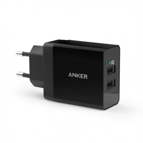 Polnilec Anker 24W 2-port USB stenski črn