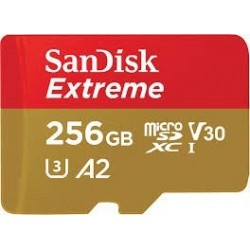 SanDisk Extreme 160 MB/s micro SDXC 256GB C10 U3 V30 A2 UHS-I, adapter