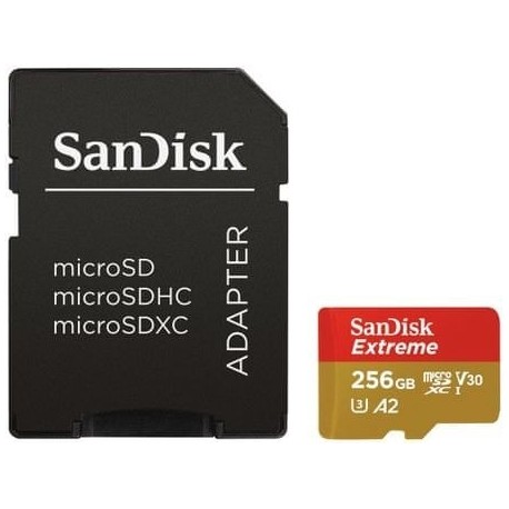 SanDisk Extreme 160 MB/s micro SDXC 256GB C10 U3 V30 A2 UHS-I, adapter