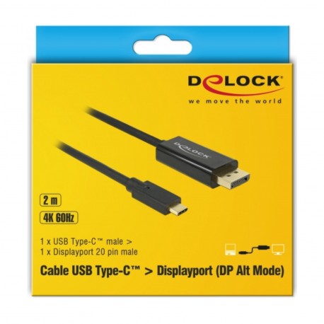 Kabel DisplayPort - USB Tip C 2m 4K 60Hz Delock