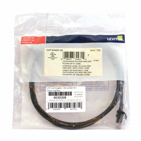 Kabel Leviton UTP CAT.6 patch, 1,5m, črn
