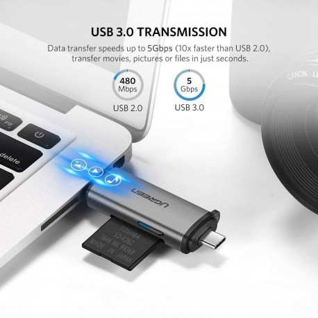 Ugreen 2v1 USB 3.0/USB-C čitalec kartic