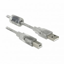 Kabel USB A-B 5m Delock dvojno oklopljen transparent s ferito