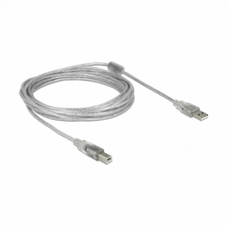 Kabel USB A-B 5m Delock dvojno oklopljen transparent s ferito