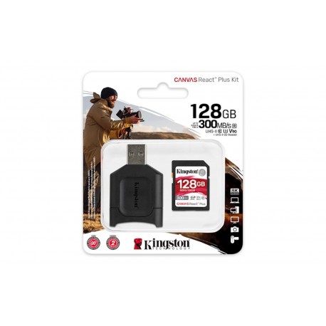 SDXC KINGSTON 128GB Canvas REACT Plus, 300MB/260MB/s, UHS-II, C10, U3, V90