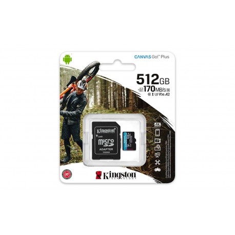 SDXC KINGSTON micro 512GB Canvas GO Plus, C10, V30, A2, adapter