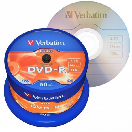 Mediji DVD-R 16X 4.7GB Matt Silver Verbatim Cake-50 (43814)
