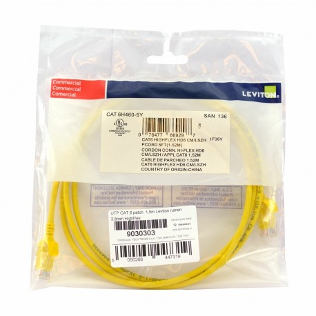 UTP CAT.6 patch   1,5m Leviton rumen 3,8mm HighFlex