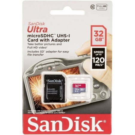 Spominska kartica micro SDHC 32GB C10 UHS-1 A1, adapter, SanDisk Ultra 120 MB/s