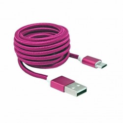 Kabel USB A-B mikro 1,5m SBOX bombažna zaščita, roza 8519120
