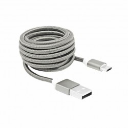 Kabel USB A-B mikro 1,5m SBOX bombažna zaščita, srebrn 8519116