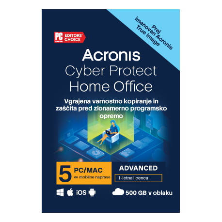 Acronis Cyber Protect Home Office Advanced, 5 računalnikov, 500GB Cloud, 1 letna