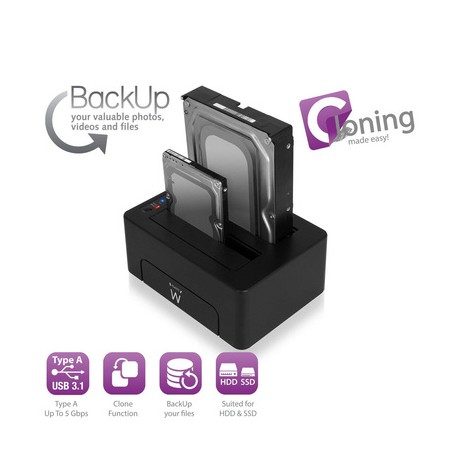 Postaja za HDD/SSD Ewent EW7014, 2x 2.5/3.5, SATA na USB 3.1, črna