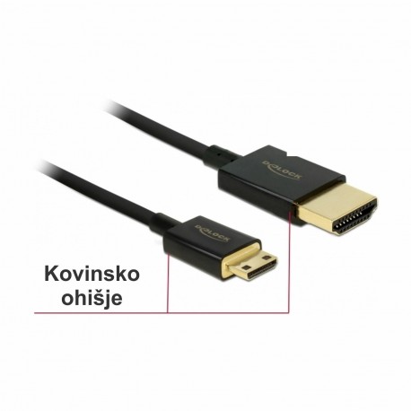 HDMI-HDMI Mini kabel z mrežno pove.  3m Delock črn 3D 4K slim aktivni 8530139