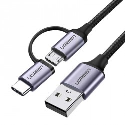 Ugreen USB-A na Micro USB + USB-C kabel pleten 1m