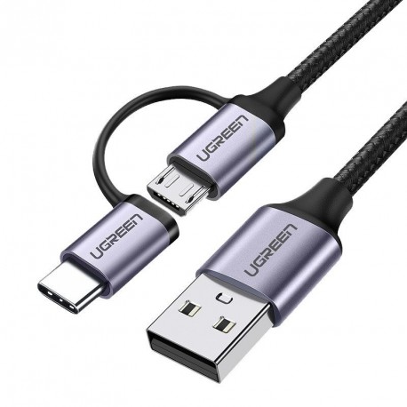 Ugreen USB-A na Micro USB + USB-C kabel pleten 1m