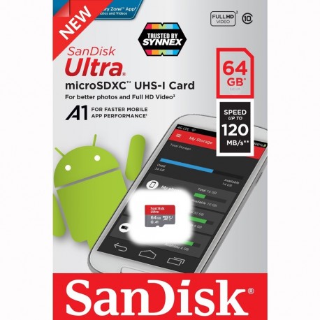 SanDisk Ultra microSDXC 64GB + SD Adapter 120MB/s A1 Class 10 UHS-I