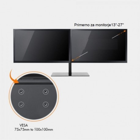 VonHaus dvojni namizni nosilec do diagonale 27in s steklenim podstavkom