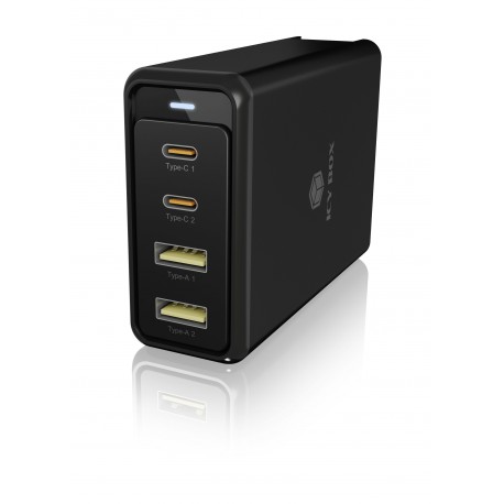 Icybox 4 portni 100W USB polnilnik s Power Delivery 3.0 in GaN podporo
