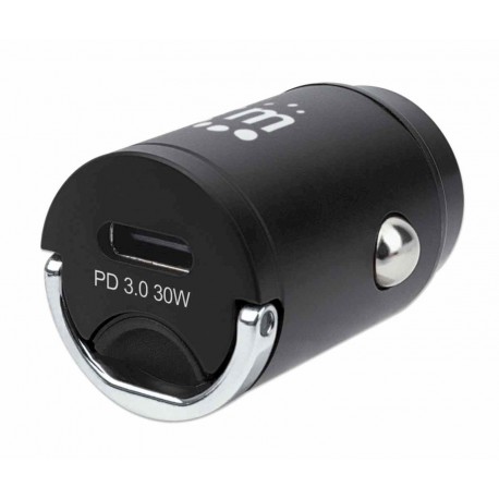 Avtopolnilec USB C 30 W mini MANHATTAN, 1xUSB C (PD 3.0), črne barve