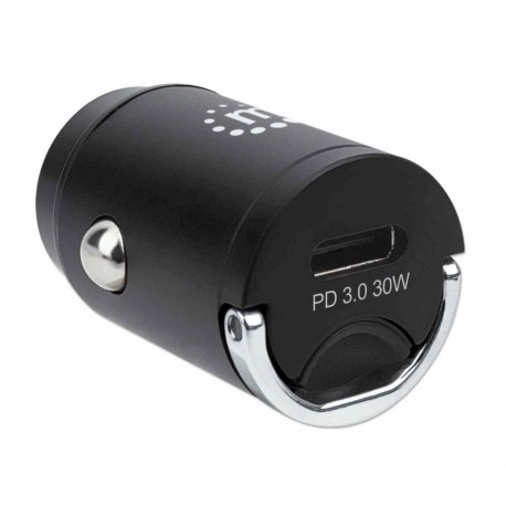Avtopolnilec USB C 30 W mini MANHATTAN, 1xUSB C (PD 3.0), črne barve
