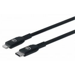 Kabel USB C/MFi-Certified 8-PinLightning MANHATTAN, moški/moški, 1m, črne barve