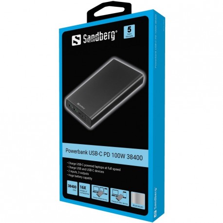 Prenosna baterija Sandberg Powerbank USB-C PowerDelivery 100W 38.400mAh