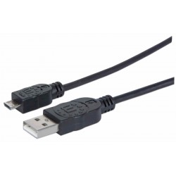 Kabel USB A/Micro-B MANHATTAN, moški/moški, USB 2.0, 1,8 m, črne barve