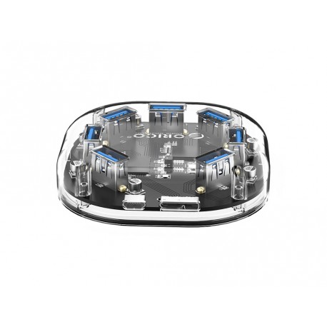 USB Hub ORICO H7U-U3, 7-port, USB 3.0, prozoren