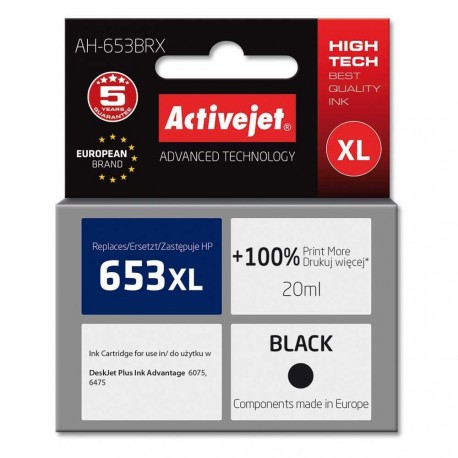 Activejet črno črnilo HP 653XL 3YM75AE, AH-653BRX