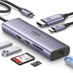 Ugreen 7v1 USB-C HUB HDMI+RJ45+čitalec kartic+USB+PD 100W