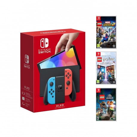 Igralna konzola  Nintendo switch OLED Neon blue/Red Joy-Con + 3x LEGO igra