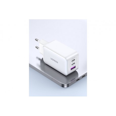 Ugreen USB-A in 2x USB-C 65W GaN hitri polnilec - box Bel