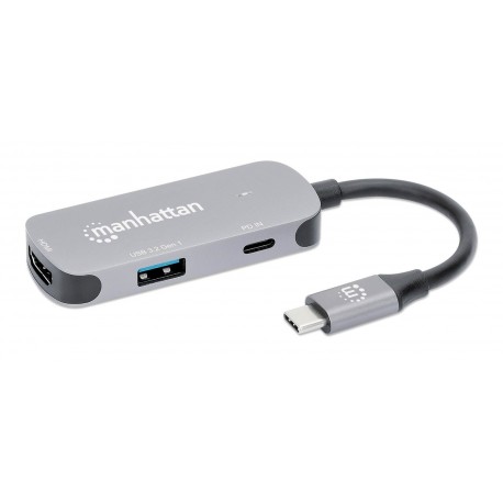 Priključna postaja MANHATTAN 3-v-1 USB-C v HDMI sive barve