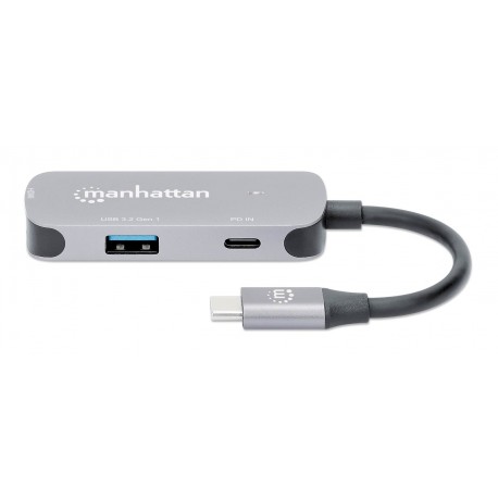 USB Hub MANHATTAN 3-v-1 USB-C v HDMI, siv