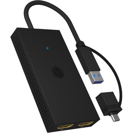 Adapter Icybox IB-SPL1029AC, USB-C/A na dvojni HDMI (2K@60Hz/4K@30Hz)