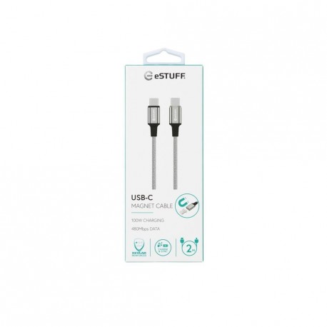 Magnetni kabel eSTUFF INFINITE, USB-C, 2m, siva najlonska pletenina