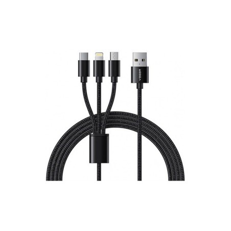 Kabel Veger V303 3v1 USB-A na USB-C/Lightning/MicroUSB, 1.5m, črn