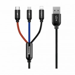 Kabel Baseus USB-A 3v1 Lightning/USB-C/MicroUSB 1.2 m, tri barve