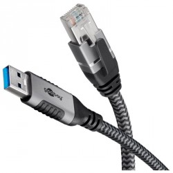 Mrežni kabel GOOBAY USB-A 3.0 / RJ45 2m CAT 6 črn/siv