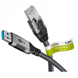 Mrežni kabel GOOBAY USB-A 3.0 / RJ45 5m CAT 6 črn/siv