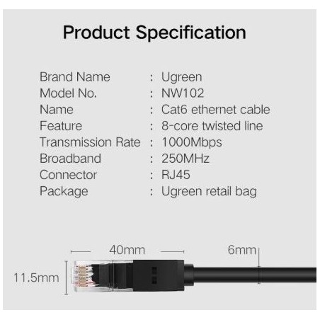 Mrežni kabel Ugreen Cat6 UTP LAN kabel 30m