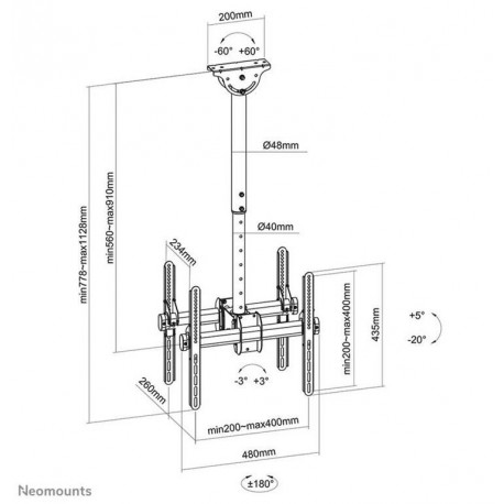 Dvojni polno gibljivi stropni nosilec 2x 32-60, 2x45 kg, NM-C440DBLACK