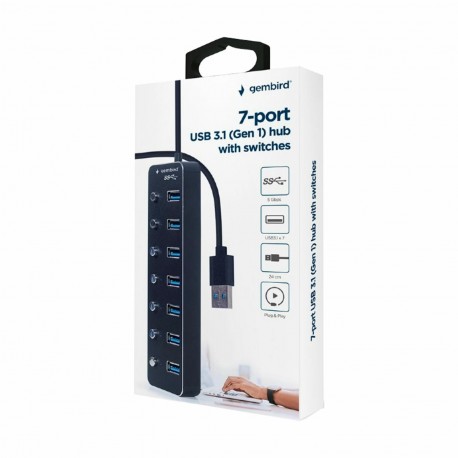 USB Hub Gembird USB 3.1 7xA s stikali