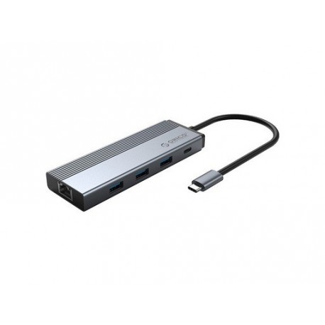 Priklopna postaja ORICO 5v1, USB-C, 3x USB 3.0, RJ45, USB-C PD 100W, 5SXRJ-GY-BP